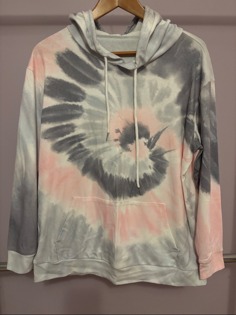 Tie-Dye Hoodie in Soft Gray and Pink